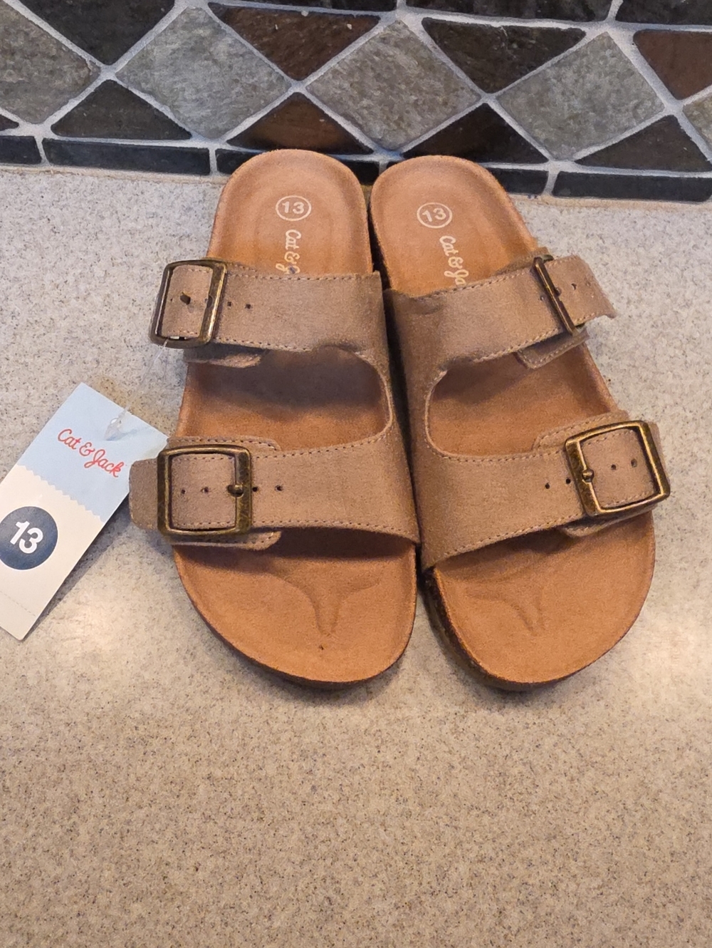 Cat & Jack Kids' Taupe Double-Buckle Slide Sandals